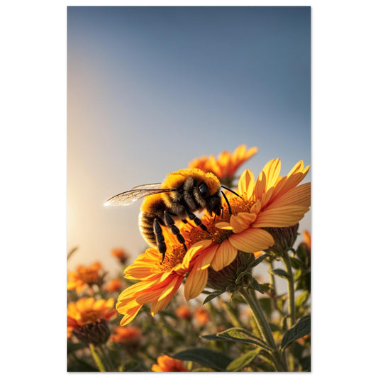 Sunset Pollination: Bumblebee's Delicate Flight at Dusk